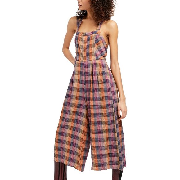Free People Pants - Zuzu Seersucker Crop Wide Leg Jumpsuit XS